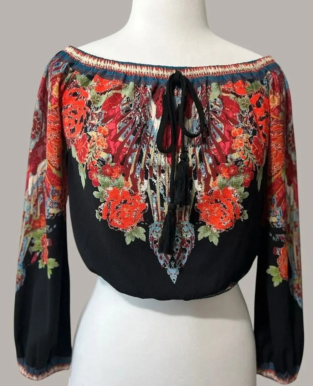 Flying Tomato Crop Top Black Off Shoulder Boho Festival Peasant Womens Sz M